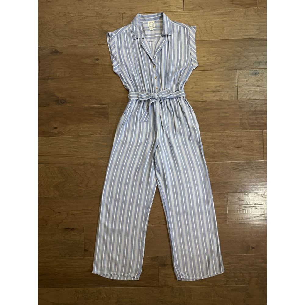 Blue Rain Striped Wide Leg Jumpsuit Blue White Sleeveless XXS 79270